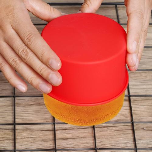 6pcs Silicone Cake Mold Baking Round Cake Molds 4 Inch Non-Stick Baking Pan Kitchen Silicone Cake Molds for Baking(Red, 4inch)