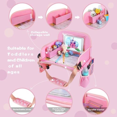 MENZOKE Kids Travel Tray for Toddler Car Seat Pink