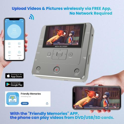 VHS to Digital Converter, DVD/CD Recorder with HDMI & AV in,Convert Analog to Digital from HDMI/RCA to DVDs,USB Device,SD Card,Smart Phone WiFi to CD,USB,SD Copy (Light Grey)