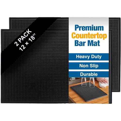 Black 2 Pack 18x12 Rubber Bar Mats for Countertop by ProTensils - 18 x 12 Black Bar Mats for Bartending, Bar Service Mat, Home Bar, Coffee Bar Mat Spill Matt (2 Pieces)
