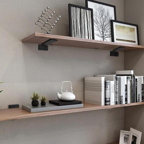 HITOMEN Heavy Duty Floating Shelf (5 x 1 1/4 x 10 1/2 inch) Brackets, 4pk  (1/4'' Thick) Hidden Shelves Hardware, Iron L Brackets, Rustic Industrial Black Metal Wall Shelving Supports, 4 Pack