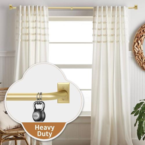 Gold Curtain Rods, Room Darkening Rod for Windows 48 to 90 Inches(4-7.5Ft), Wrap Around Curtain Rods, Heavy Duty Blackout Drapery, Modern Decorative Window Treatment Rod, Gold