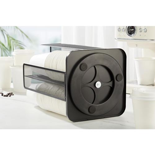 Annova Paper/Plastic Cup and Lid Holder Plastic Storage Organizer, 360°Rotating Coffee Mup Dispenser with 4 Compartments, Multifunctional Storage Rack for Home, Office, Bar, Coffee Shop (Black)