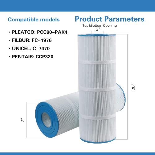 C-7470 Pool Filter Cartridge Replaces Pentair CCP320,Pleatco PCC80-PAK4 PCC80,Clean and Clear Plus 320,Filbur FC-1976,R173573,178580, L:20 xOD:7, 4X80 sq.ft. 4 Pack