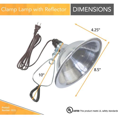 Woods Clamp Lamp Light with Aluminum Reflector; 150W; UL Listed; 6- Foot Cord