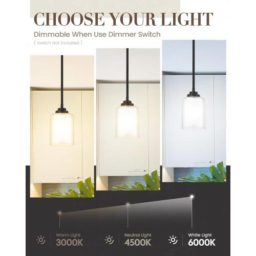 TENGXIN Modern Pendant Light, Matte Black Pendant Lights Kitchen Island,Farmhouse Pendant Lighting for Dining Room Bedroom Bar Office,TXPLBK02