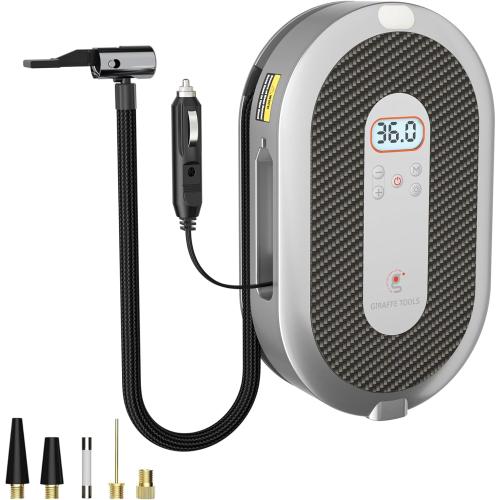 Giraffe Tools Tire Inflator Portable Air Compressor, 150 PSI 12V Car Air Pump with Digital Pressure Gauge, 13ft Cord Retraction Auto Tire Pump with Emergency LED Light for Bicycle, Motorcycle, Ball