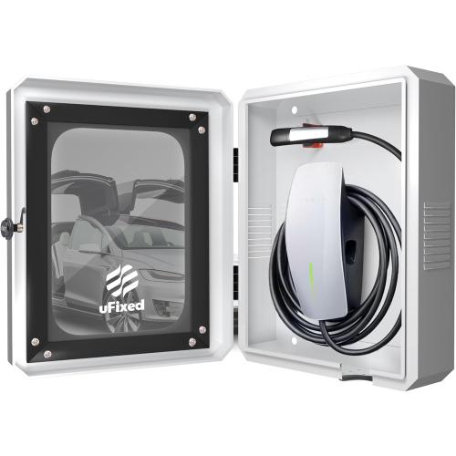 Weatherproof Outdoor EV Charger Enclosure with Lock, EV Charger Lock Box Outdoor with Cable Organize Holder | Visible Sun Protection Easy to Install, White