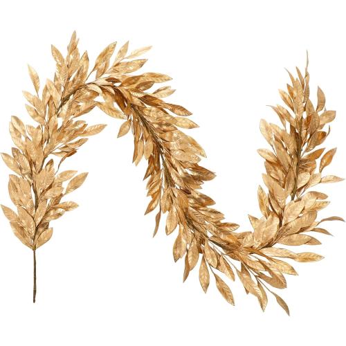 Jutom 6 Ft Gold Christmas Bay Leaf Garland Decoration Gold Bayleaf Garland for Christmas Fireplace Front Door Stairs Decoration Xmas Holiday Winter Engagement Birthday Wedding Supplies