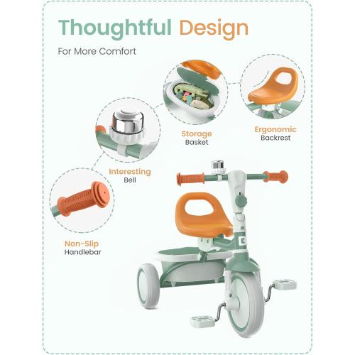besrey Toddler Tricycle with Bell, Kids Tricycle Age 18 Months to 5 Years, Kids Trike, Toddler Bike for 2-5 Year Olds, Baby Trike, Gifts & Toys for Boys & Girls, Green