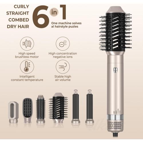 Color Gold 6 in 1 Multifunction Air Styler, Hot Air Brush, Thermal Brush Magic Styler, Hair Dryer, Straightening Brush - Hair Styling Appliances