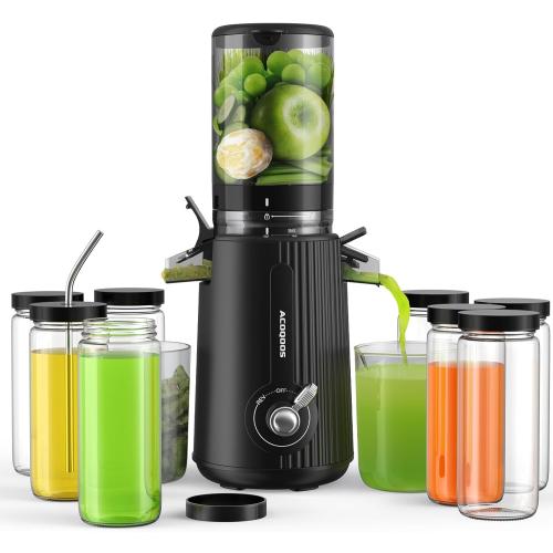 ACOQOOS Cold Press Juicer Machines with 8 Glass Juice Bottles, Cold Press Juicer Whole Fruit and Vegetable with 4.3 Feeding Chute, Easy to Clean Juicers with 2 Cups, Masticating Juicer Black (  The engine doesn’t turn on or off )