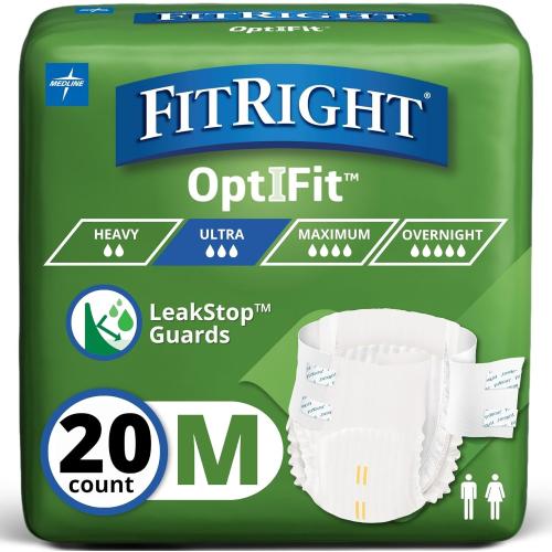FitRight Ultra Adult Diapers, Disposable Incontinence Briefs, Leak-Proof Diaper, Absorbent Briefs For Men and Women, Maximum Protection, Medium, 32 – 44 in, 20 briefs per bag