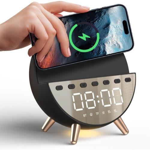 Digital Alarm Clock with 15W Wireless Charging with Warm White Light,5 Soothing Sound/White Noise,Dual Alarm Clock for Bedrooms Heavy Sleepers Adults/Kids (Black)