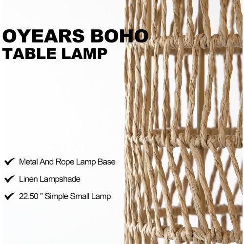 OYEARS 22.5 Boho Table Lamps Set of 2 for Living Room, Bedside Lamp for Nightstands, Rattan Lamp for Bedroom, Farmhouse Table Lamp for Room Decor, End Table, Retro, Brown（Not Include Bulbs）