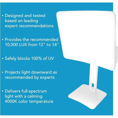 Carex Day-Light Elite Bright Sunlight Therapy Lamp, 10000 LUX Therapy Lamp at 12 Inches, LED Bright White Light with Adjustable Height and Brightness Levels for Mood, White