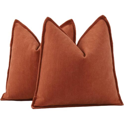 MADIZZ Textured Chenille Throw Pillow Covers Pack of 2 Natural Soft Decorative Accent Pillowcases Boho Neutral Couch Throw Pillow for Bed Home Decor for Sofa Livingroom 20x20 inch Rust