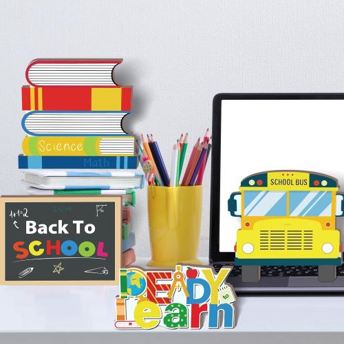 Set of 4 Pieces Back to School Wooden Table Centerpiece Decor Ready to Learn Woodentable Toppers Welcome Back to School Party Decoration for School Classroom Home Teacher Party Decorations