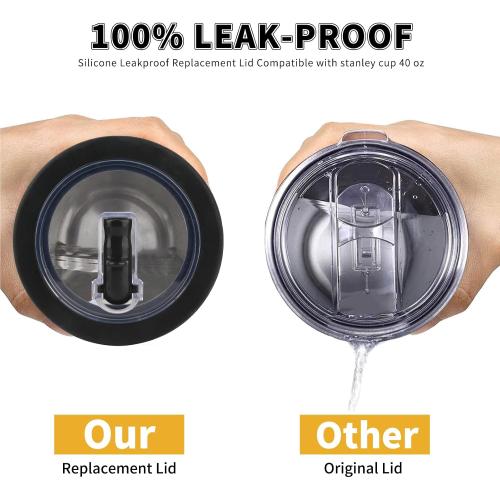 Tcamp 40 oz Flip Straw Leak Proof Lid for Stanley Quencher H2.0, Silicone Tumbler Replacement Lid for Stanley Cup Accessories, Spill Proof Straw Cover for Tumbler Accessories (Black)