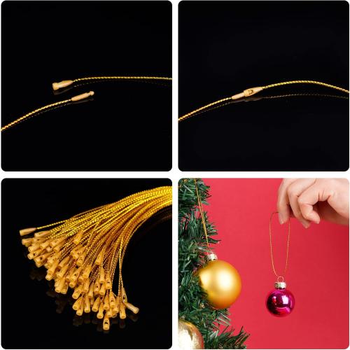 100 Pieces Round Christmas Ornament Caps and Christmas Ornament Hangers String Set, Christmas Hangers Caps for Christmas Tree, Ceramic Glass Porcelain Christmas Ornaments DIY Decorations