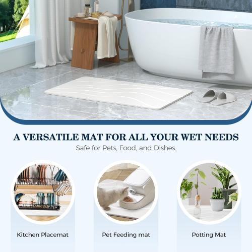 PUCUN Stone Bath Mat Diatomaceous Earth Non-Slip Shower Mat,Quick Drying Diatomite Bath Stone Mat for Bathroom Floor -Super Absorbent,Natural, Easy to Clean(24 * 16 White)