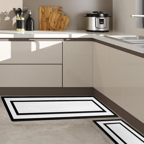 2Pcs Kitchen Anti-Fatigue Rugs 2 Size Non-Slip Kitchen Entryway Mat Waterproof Kitchen Mats Easy to Clean Kitchen Rugs for Kitchen Floor Office (Black, S & L)