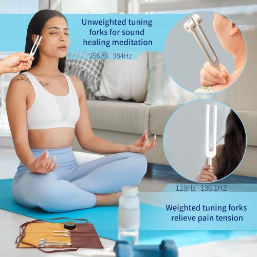 Tuning Forks for Healing Set – Includes 128Hz, 136Hz, 256Hz, 384Hz & Activator, Portable in Red Leather Pouch – Medical Grade Sound Healing Instruments for Chakra, Yoga, and Meditation