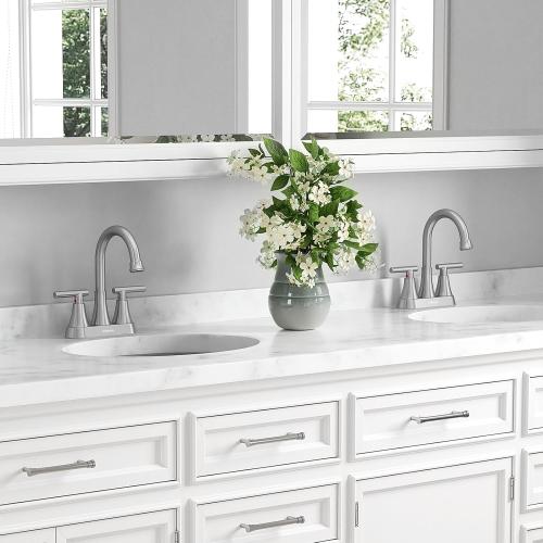 Color Silver Bathroom Faucets for Sink 3 Hole, Hurran 4 inch Brushed Nickel Bathroom Sink Faucet with Pop-up Drain and Supply Lines, Stainless Steel Centerset Faucets for Sink Vanity RV