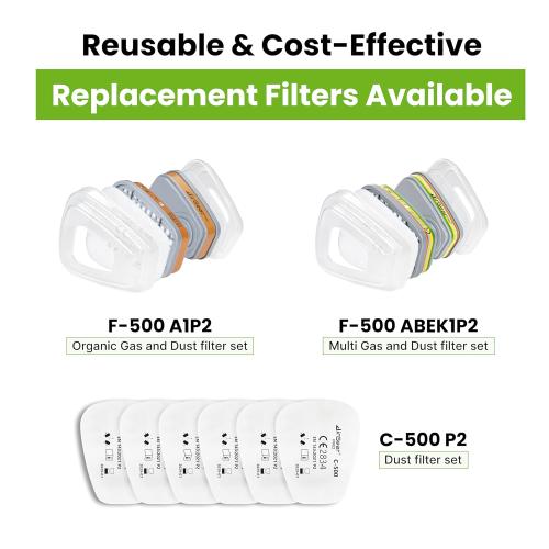 AirGearPro M-500 Reusable Respirator Mask with A1P2 Filters | Anti-Gas, Anti-Dust | Gas Mask Ideal for Painting, Woodworking, Construction, Sanding, Spraying, Chemicals, DIY etc