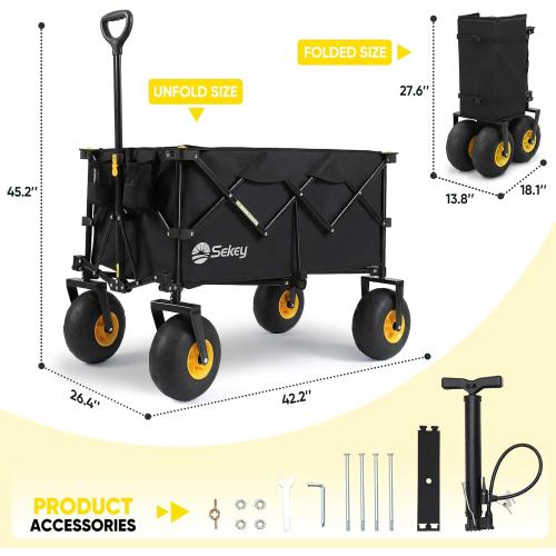 ‼️has mild stains and could have missing pieces ‼️Sekey Heavy Duty Beach Wagon with 9 Big Sand-Proof Wheels – 600lb Capacity, 200L Oversized Foldable Cart | Adjustable Handle & All-Terrain Tires for Sand, Camping, Groceries