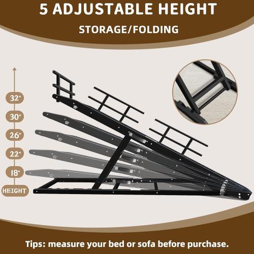 Dog Ramp for Bed - 65 Length, Supports up to 32 Height,Includes Non-Slip Replaceable Carpet, Safety Rails & Landing Platform,Adjustable & Foldable Pet Ramp for Large/Senior Dogs to Get on Bed-Black