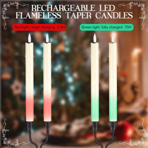 Retisee 4 Sets Rechargeable Flameless Taper Candles with Remote and Timer 9.8 Battery Operated Flickering Pillar Candles LED Dripless Wax Candlesticks for Christmas Home Window Fireplace