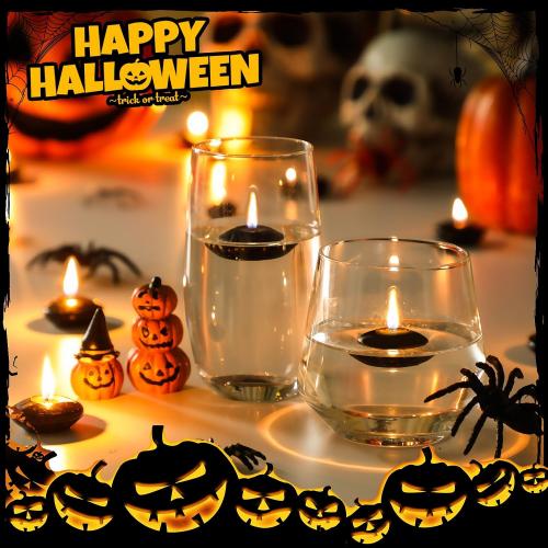 Nuanchu 30 Pcs 1.5'' Black Unscented Floating Candles for Centerpieces
