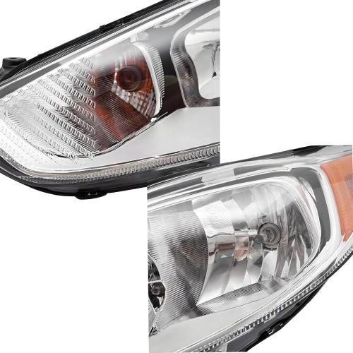 Pair Headlights Assembly With Bulbs For 2014-2019 Ford Fiesta S SE ST Sedan Hatchback Halogen Replacement Front Headlamps Chrome Housing Amber Reflector Clear Lens(LH&RH)