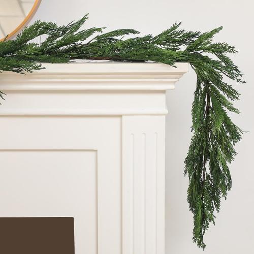 Jutom 2 PCS 6 ft Christmas Cedar Garland - Real Touch Cedar Needles Decorations Artificial Faux Holiday Greenery Garland for Seasonal Table, Mantel & Stair Decor