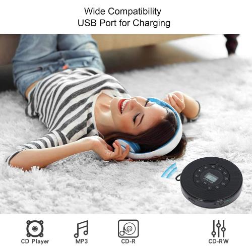 Portable CD Player with Speaker and Anti Skip CD Player for Car MP3 Compatibility Support Recording to USB Built-in Microphone (Black)