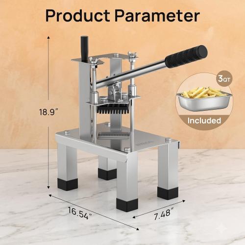 French Fry Cutterr,Professional Potato Cutter Slicer with 3/8, 1/2, 1/4 Stainless Steel Blades Stainless Steel Vegetable Chopper for Potato,Carrot,Cucumber,Onion,Home Use