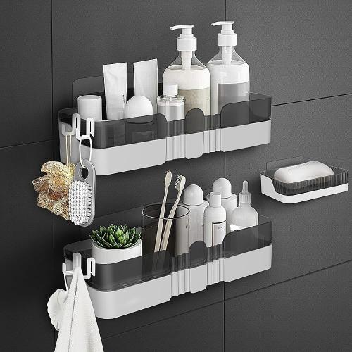 2-Piece Shower Organizer, Detachable, Double-Layer Shower Shelf, No Drilling Required, for Bathroom and Kitchen (Black and White)