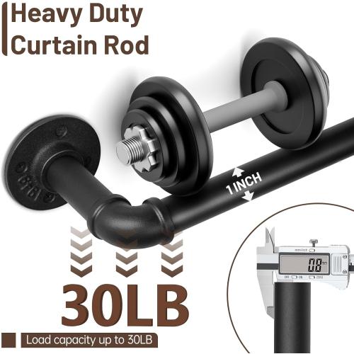 Zeerobee Curtain Rods for Windows 72 to 144, 1 Inch Industrial Wrap Around Black Curtain Rod, Indoor/Outdoor Room Divider Adjustable Drapery Pole, 72-144