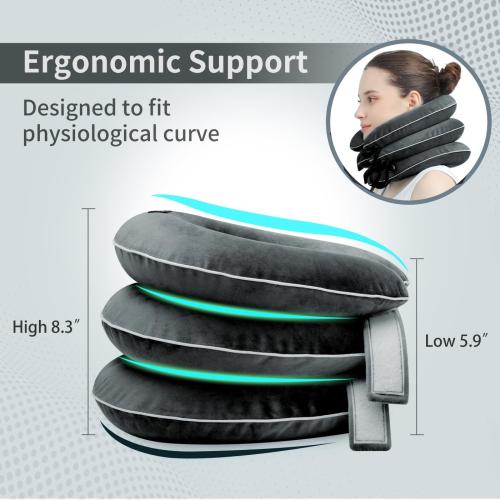 Cervical Neck Traction Device for Neck Pain Relief - Inflatable Neck Stretcher Collar for Decompression - Best Home Use Neck Brace Pump (Black Plush)