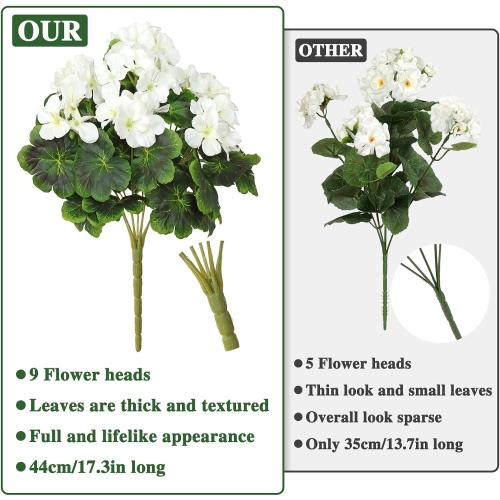 3 Pack Artificial Geraniums Flowers for Outdoor 18'' Realistic Silk Flowers