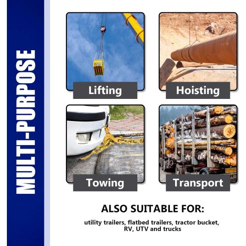 3/8 Chain Trailer Chains with Hooks, Grade 80 Tow Log Chain 7100 lbs Working Load for Truck Farm Construction(3/8 in x 10FT)