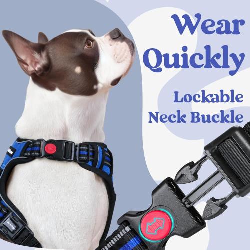 rabbitgoo Dog Harness Medium Sized, No Pull Pet Harness with 3 Buckles, Adjustable Soft Padded Vest with Control Handle, Walking Reflective Pet Vest for Medium Dogs, Blue, M