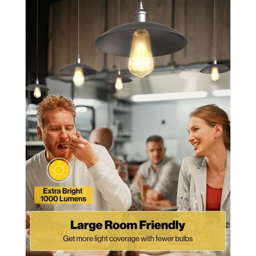 Sunco 11 Pack Vintage LED Edison Bulbs, 75W Equivalent 8.5W, 1000 LM Dimmable ST58 Filament, ST18 3000K Warm White, E26 Medium Base, Clear Glass Light Bulbs