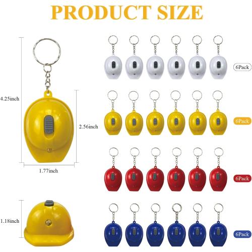 24 Pcs Construction Party Favors Keychains Mini LED Flashlight Keychains Mini Hard Hat Helmet Key Chains for Construction Truck Birthday Employees Gifts Goodie Bags Fillers Prize Supplies Decorations