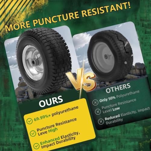 13x5.00-6 Flat Free Tire and Wheel Assemblies (2 Pack),13 x 5 x 6 Solid Rubbe Tires and Wheel for Riding Lawn Mower - With 3/4 Bushings (Extra 5/8 Bushings) and 3 Centered Hub (Gray)