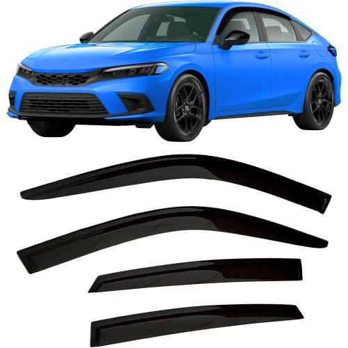2022-2026 Tape-On Rain Guards for Honda Civic Hatchback Side Window Visor Deflectors HB LX Sport Touring EX-L Tinted Vent Shades Protectors 2023 2024 2025
