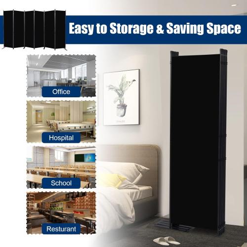 Room Divider 6FT Portable Room Dividers and Folding Privacy Screens, Fabric Divider for Room Separation, Partition Room Dividers Freestanding Wall Divider Screen Studio (Black, 6 Panel-132'')