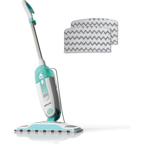 Shark Steam Mop with 2 Machine Washable Dirt Grip Pads, Removable Water Tank, Lightweight, Steam Cleaner for sealed Hard Floors, Marble, Stone, Hardwood, Tile, Laminate, White/Seafoam, S1000‼️Light dirt‼️