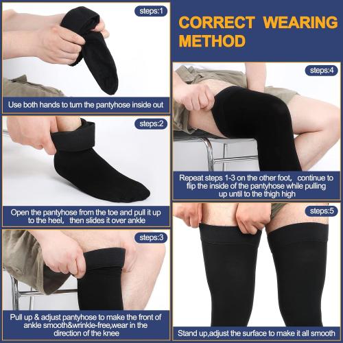 Zhanmai 2 Pairs Thigh High Men's Compression Socks 20-30 Mmhg Compression Stocking with Silicone Grip Men's Dress Socks (X-Large)